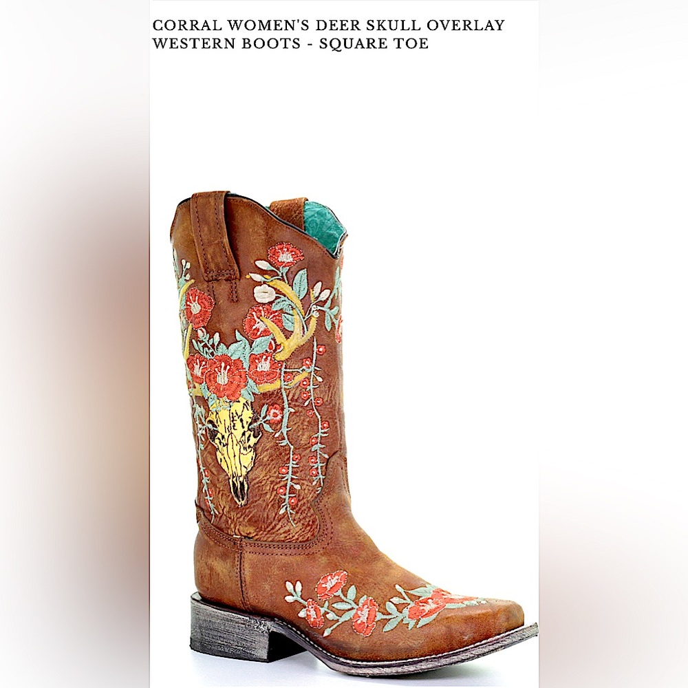 Women’s sz 8 Corral Deer Skull Square Toe Western Boots
